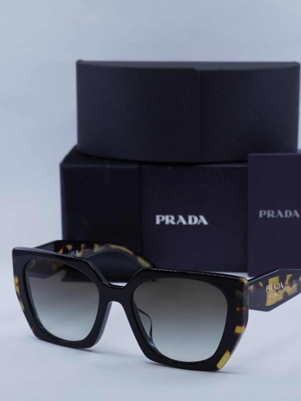 Prada PR15WSF 3890A7 Sunglasses Black / Havana Square Frame, Grey Lenses